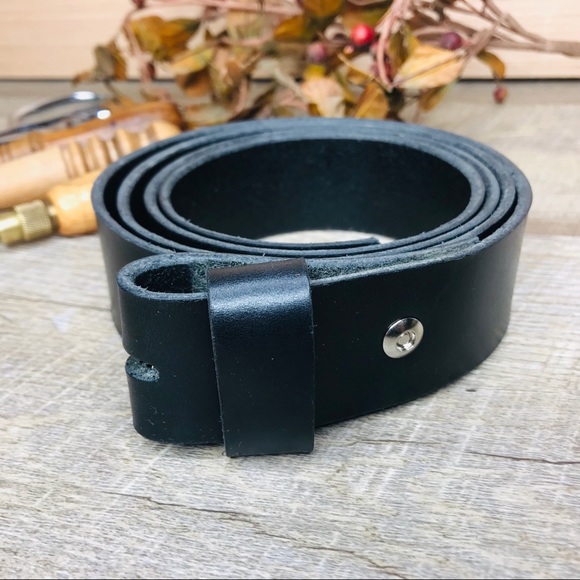 Black leather belt top grain full grain thick classic 1.5” wide handcrafted - Picture 2 of 4
